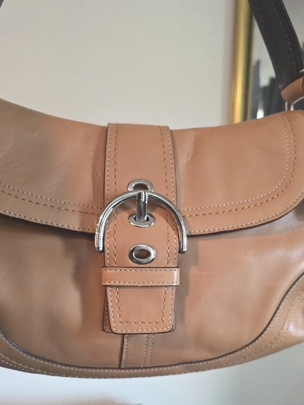 Coach Soho Leather Shoulder Bag with Silver Hardware Rare Camel Tanq